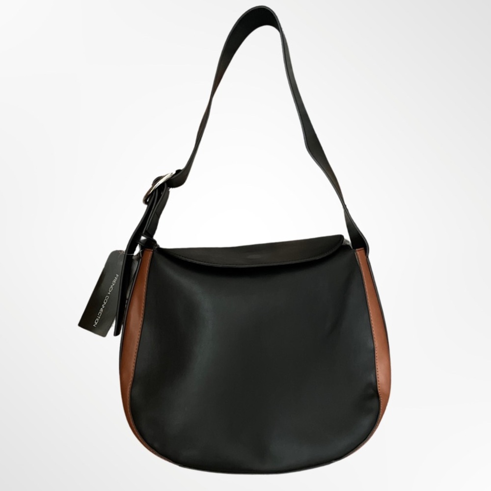 NWT French Connection Olivia Bucket Bag -Women's Handbag | Black & Brown Leather - Picture 3 of 7